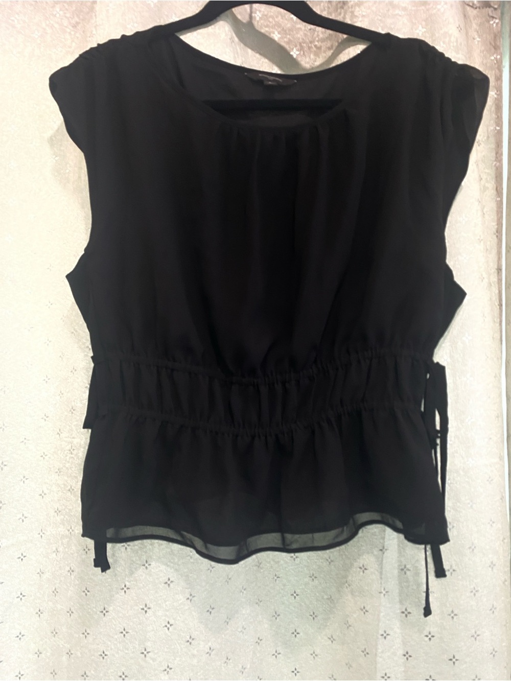 Banana Republic Black Sleeveless Gathered-Waist Blouse